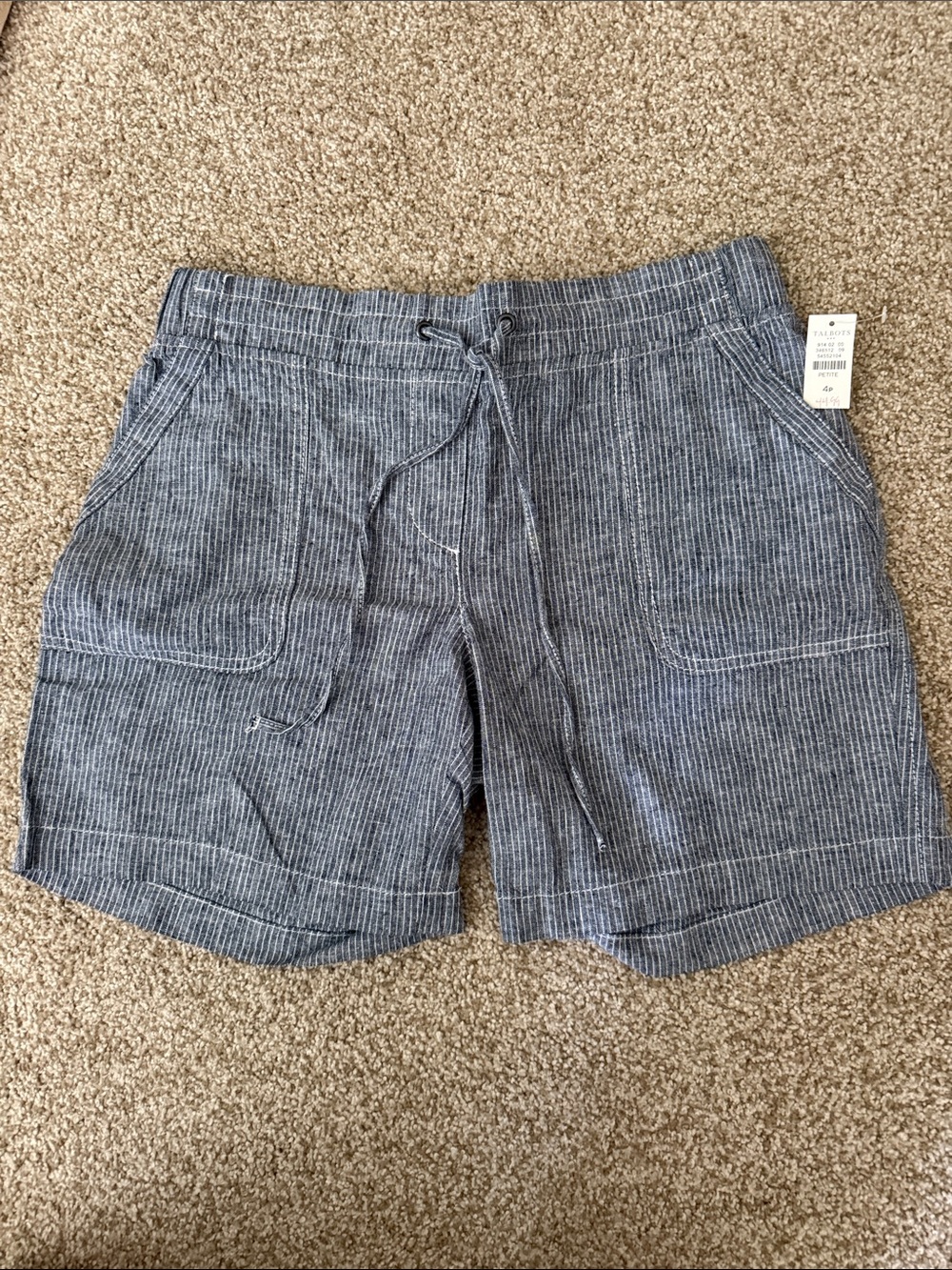 Talbots Navy Pinstripe Drawstring Women’s Shorts. 4P. Linen/Cotton